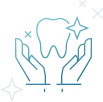 Hand holding sparkling tooth icon