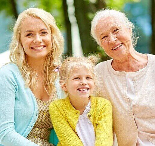 Smiling mother daughter and granddaughter outdoors