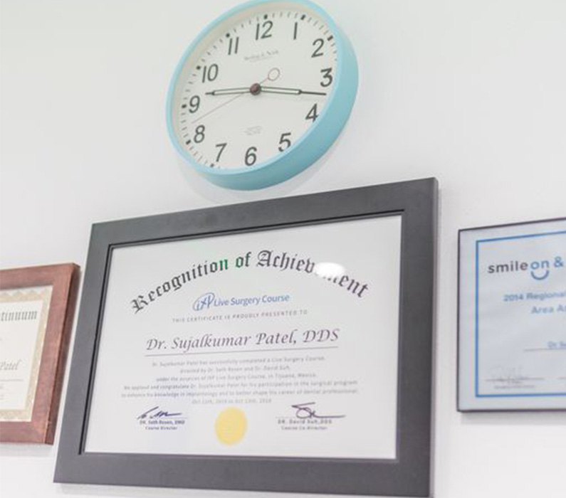 Framed dental degree for Doctor Sujalkumar Patel